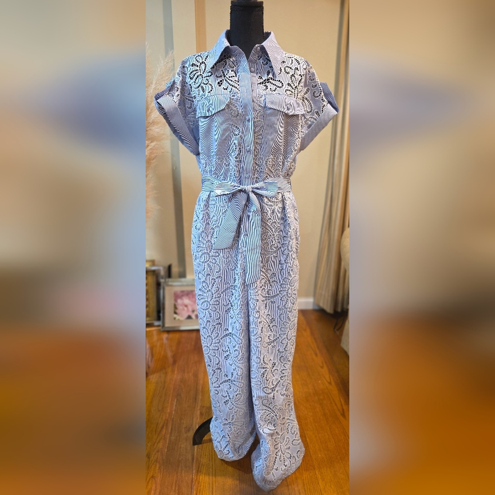 Elegant Blue Lace Jumpsuit